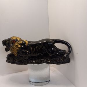 VINTAGE REDWARE Pottery 14" Roaring Lion Black W/Gold Trimmings Vtg. Collectible